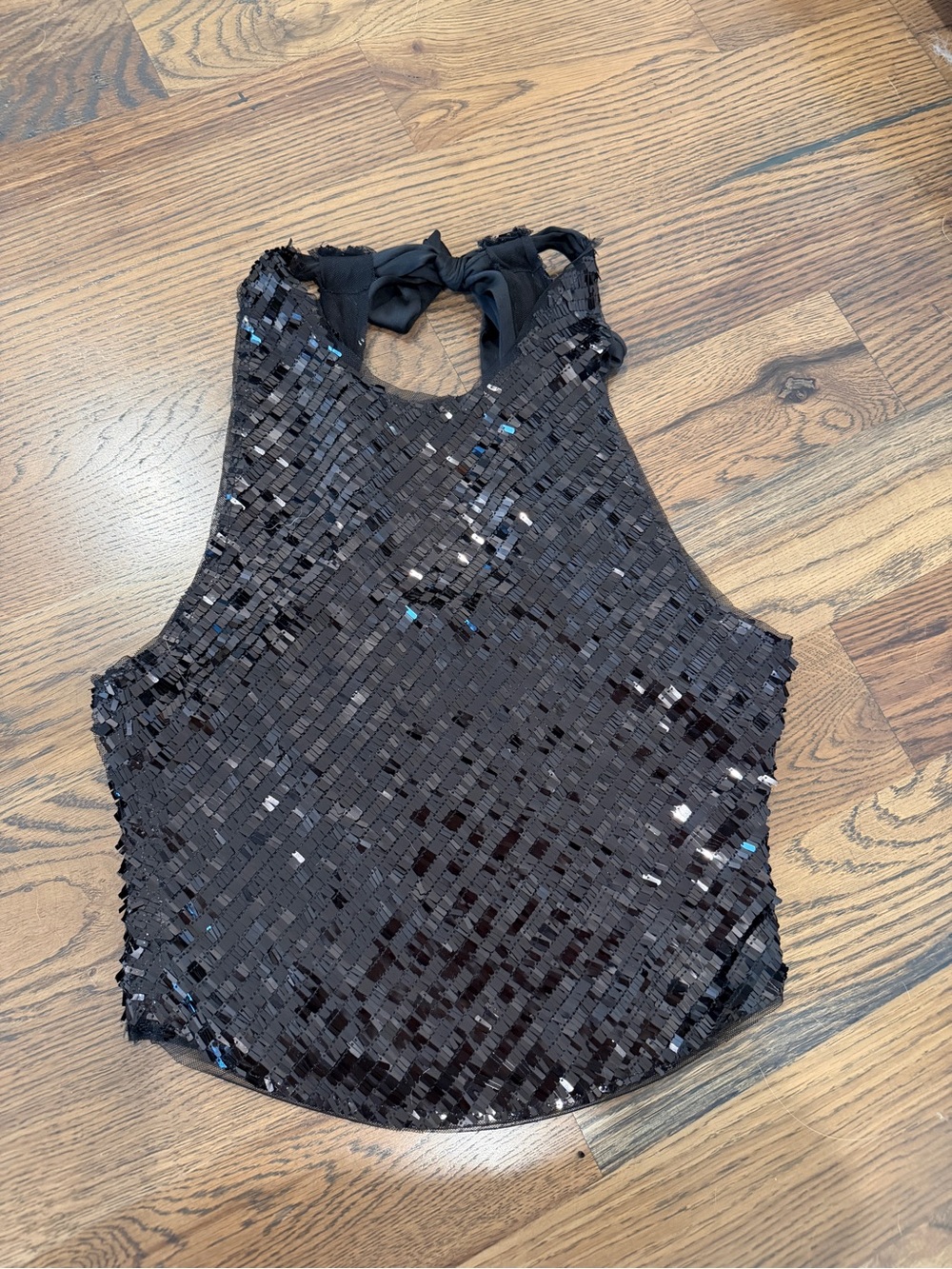 Black Sequin Halter Tank Top